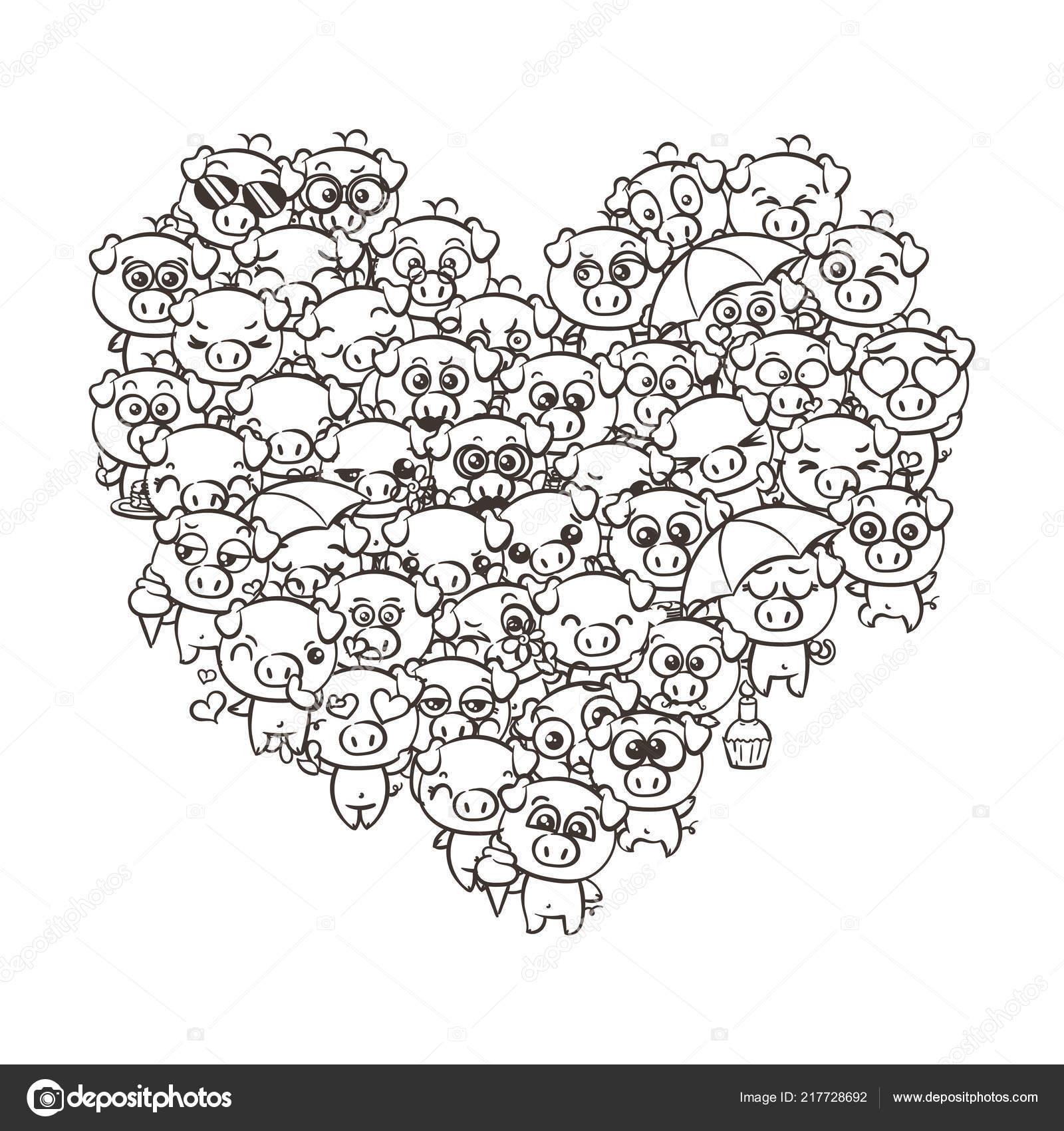 Amor fundo com leitões bonitos do bebê. Pastel desenho animado imagem  porcos kawaii . imagem vetorial de Drekhann© 217728692